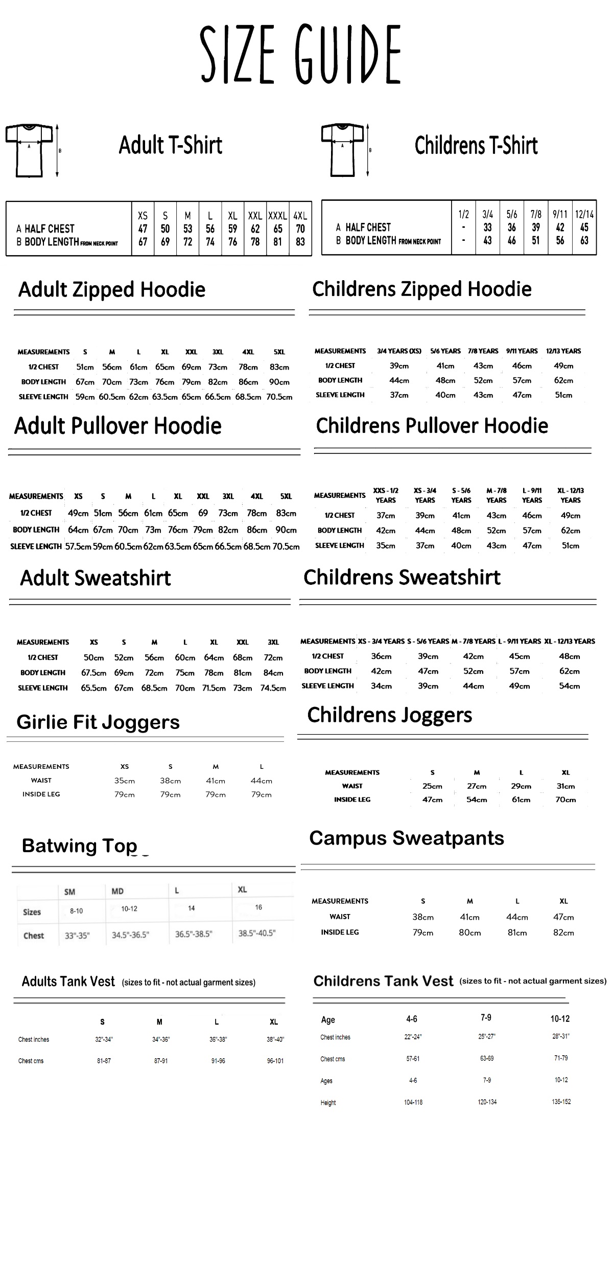 current elliott size chart