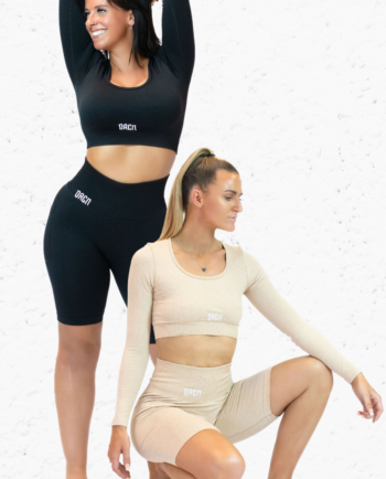 DRGN Dancewear Ribbed Seamless Long Sleeve Crop Top & Cycle Short Set