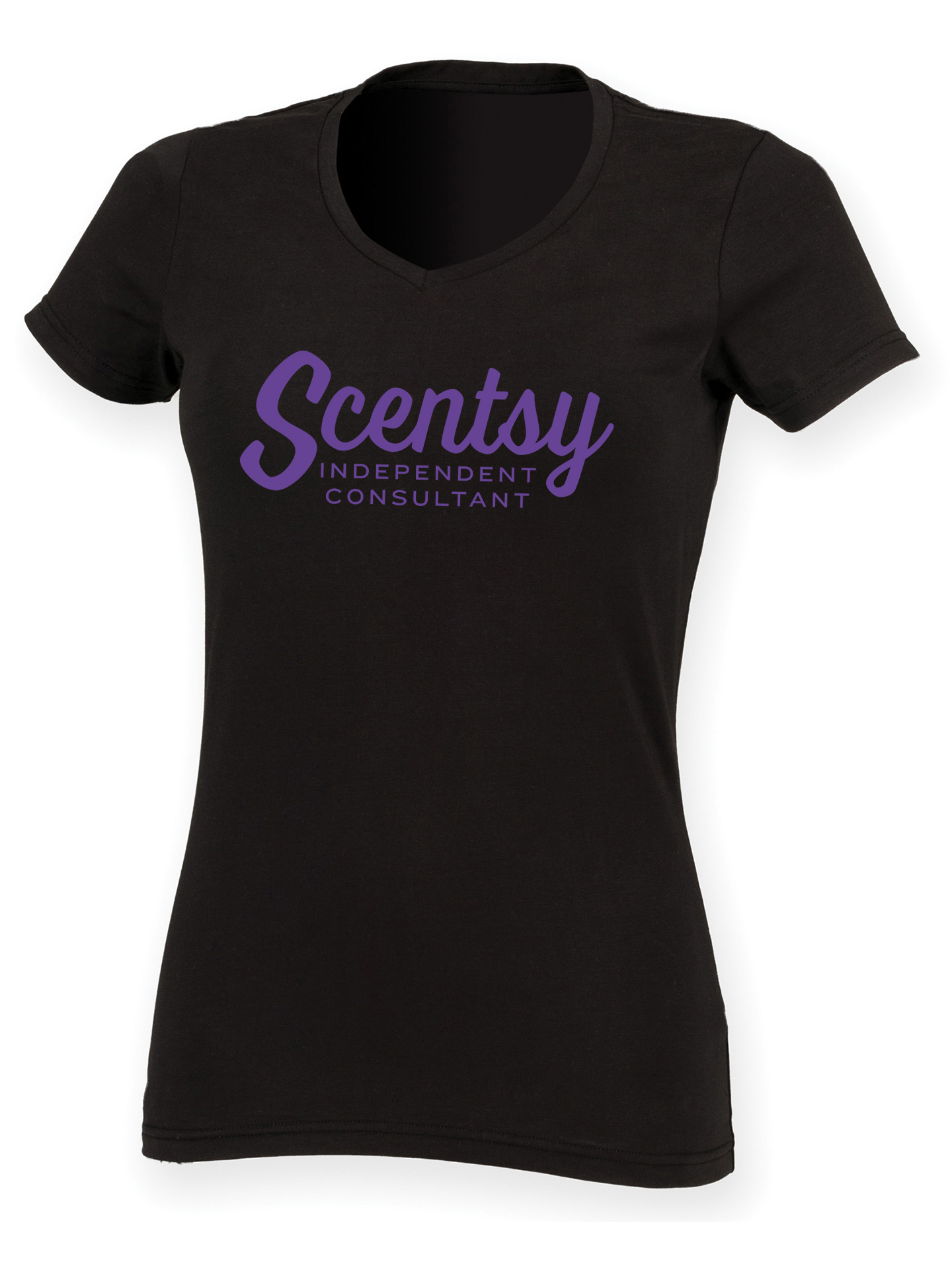 Authorized Scentsy Vendor V-Neck T-Shirt - Purple Script Logo - Image 2