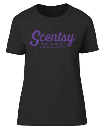 Authorized Scentsy Vendor Ladies Fitted Black / White T-Shirt with Purple Script Logo