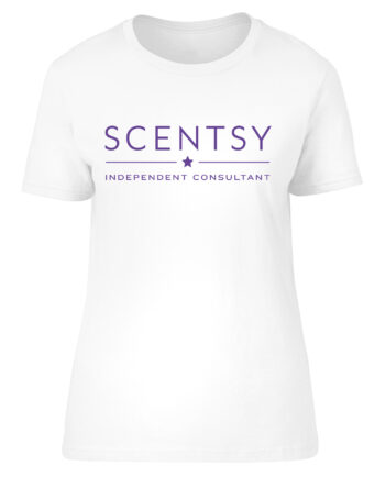 Authorized Scentsy Vendor Ladies Fitted Black / White T-Shirt with Purple Simple Logo