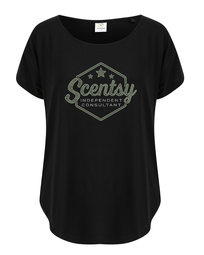 Authorized Scentsy Black Sparkle Scoop Neck T - Shirt