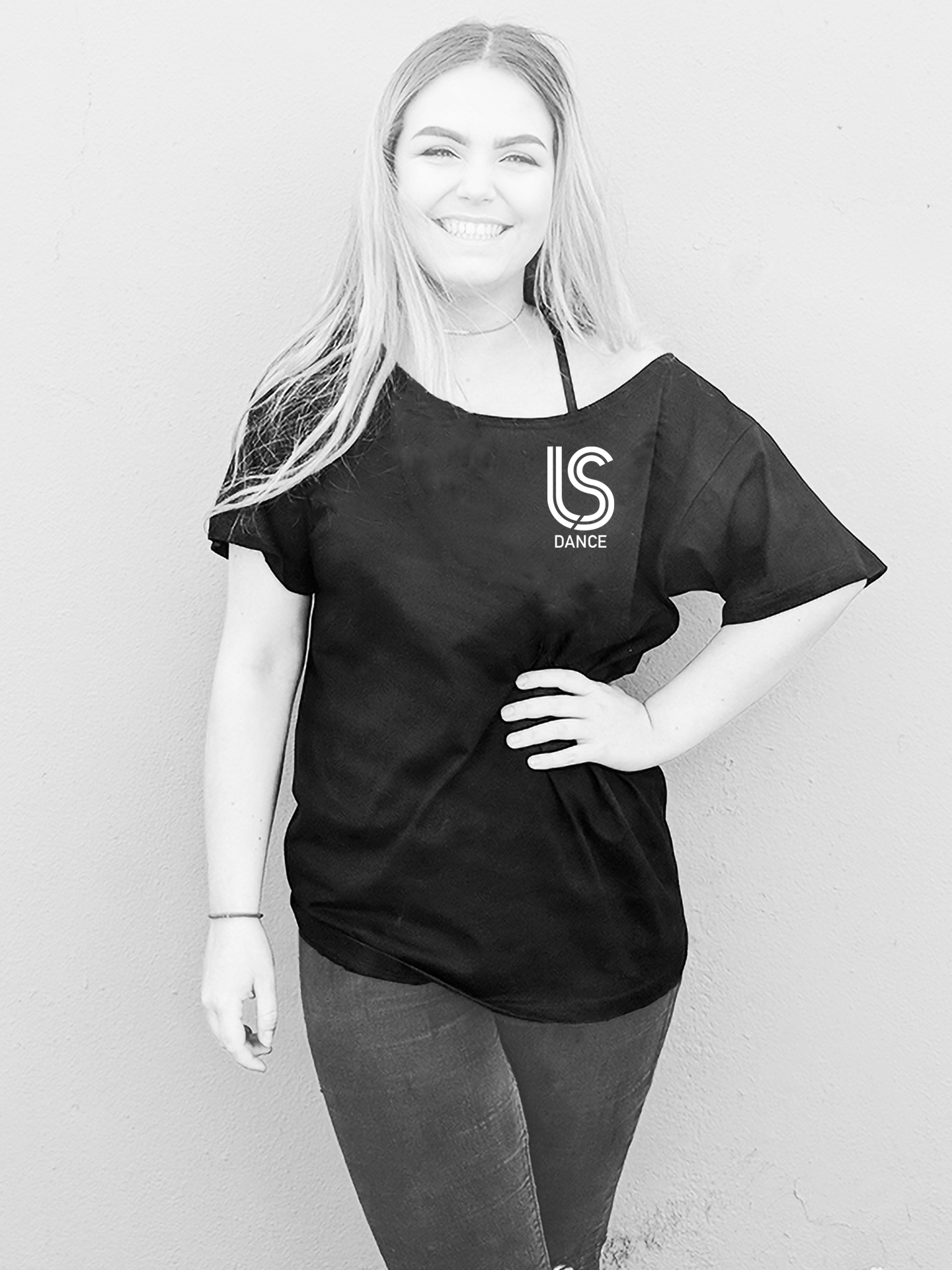 LS Dance Rhinestone Off The Shoulder T-Shirt