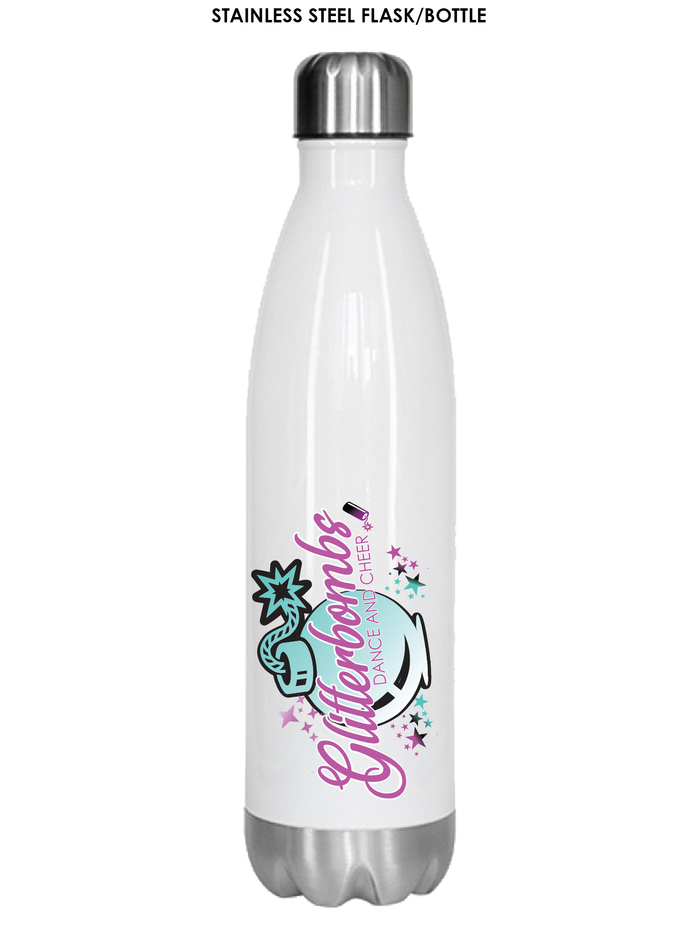 Glitterbombs Cheer and Dance White Water Bottle