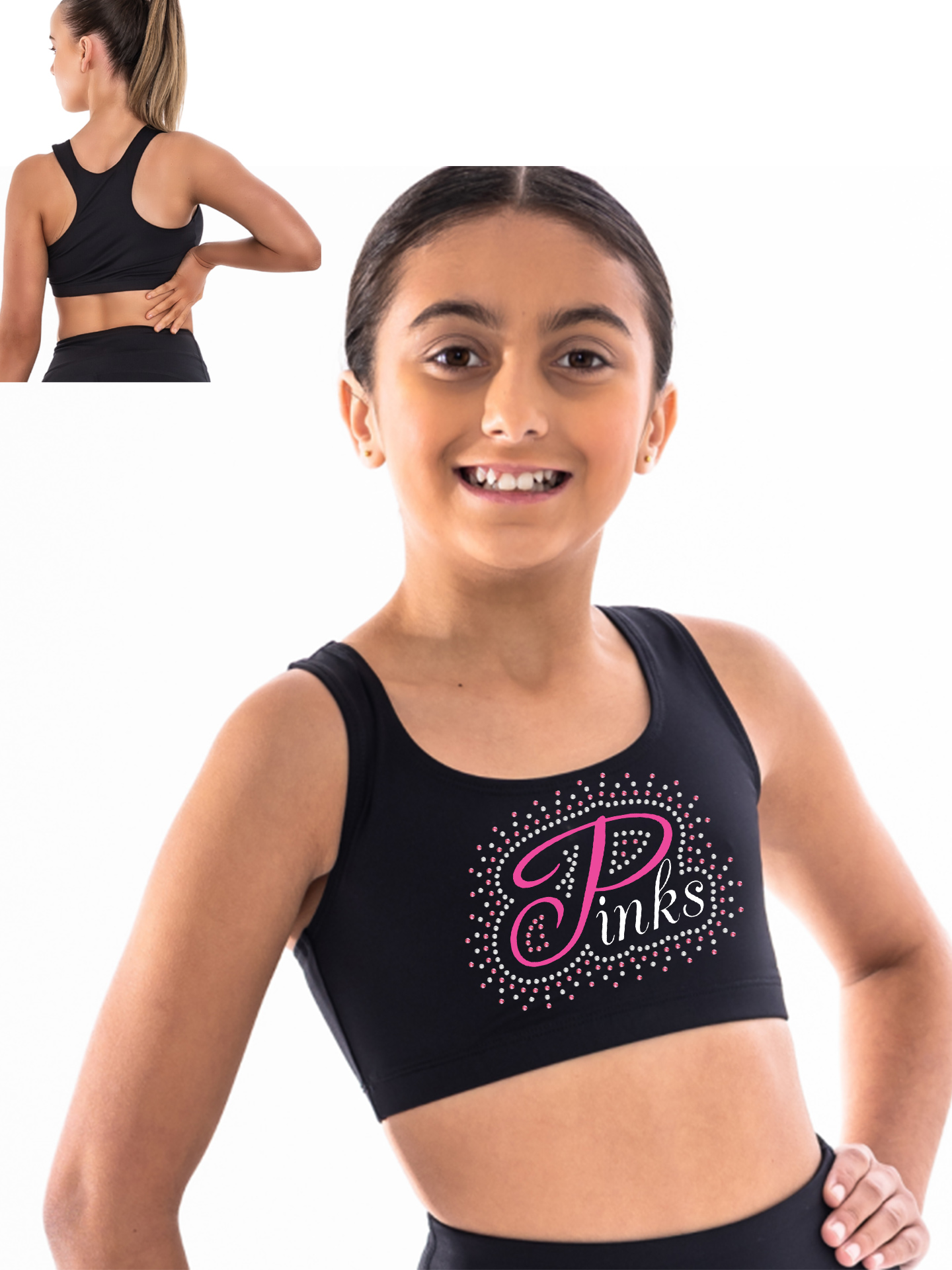 Pinks Rhinestone Racer Back Crop Top